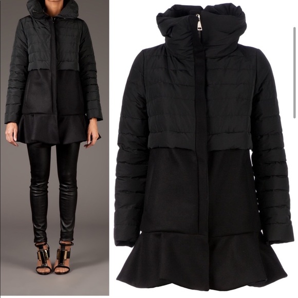 Moncler Rosier Black long Puffer Peplum Ruffle Hem - Picture 3 of 16